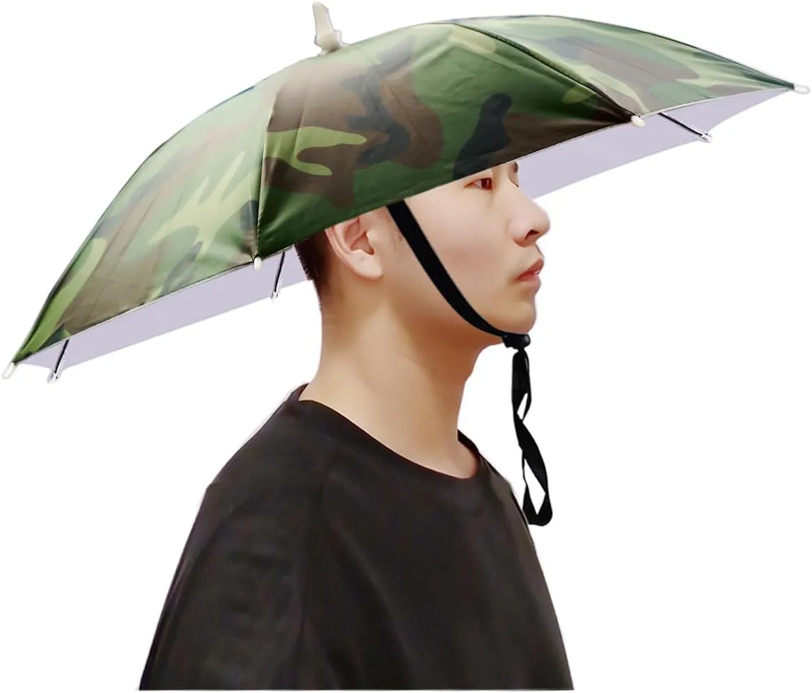 Umbrella Hat, 25 Inch Fishing Cap, Hands Free Elastic Folding Compact UV & Rain Protection Headwear