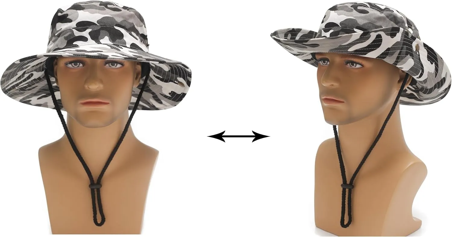 ZLYC Mens Waterproof Camo Sun Hat Wide Brim Packable Outdoor Mesh Fishing Bucket Hats