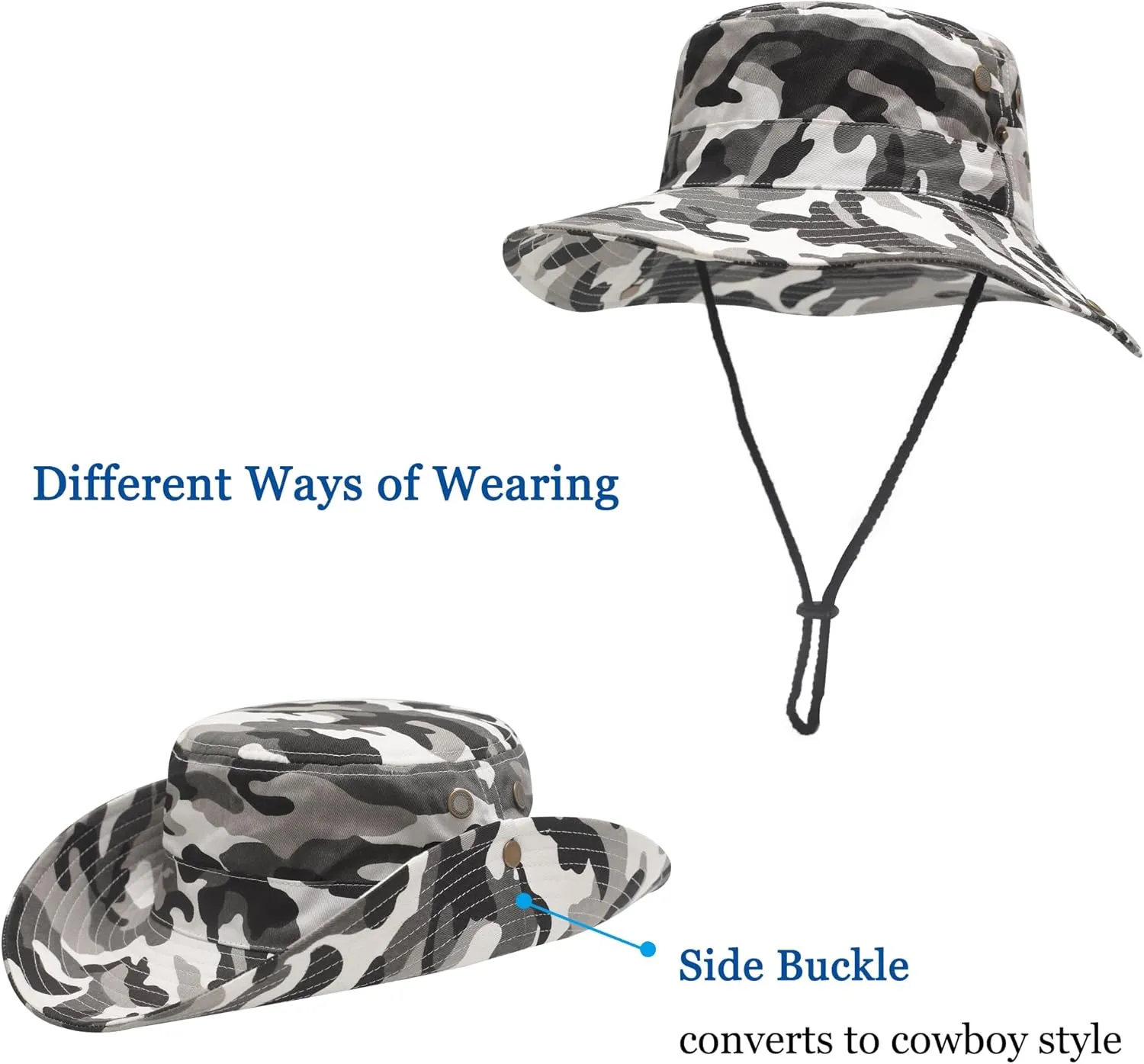 ZLYC Mens Waterproof Camo Sun Hat Wide Brim Packable Outdoor Mesh Fishing Bucket Hats